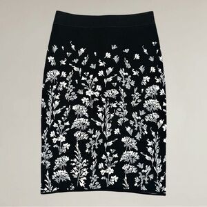 BCBGMaxAzria Floral Black and White Knee Length Skirt- Size Small